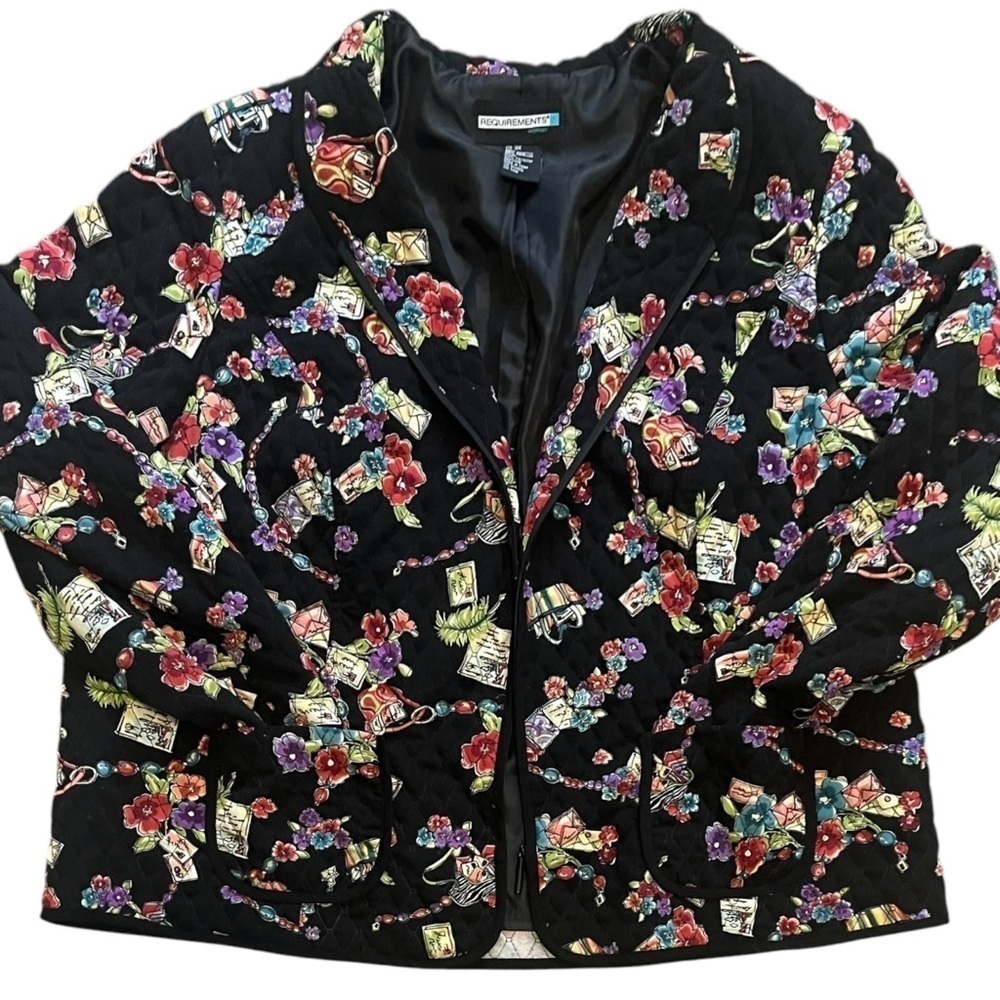 Requirements Woman floral print quilted jacket blazer zipper pockets lined 3X - Picture 5 of 12